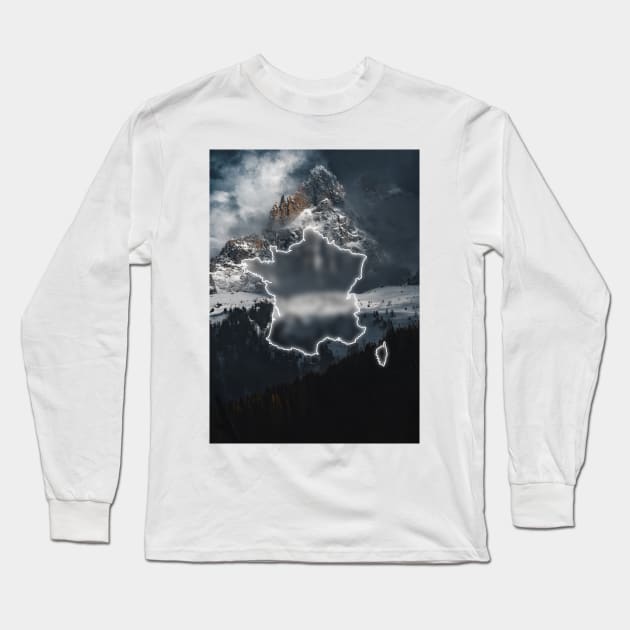 France Country Map | Luminous Landscapes Long Sleeve T-Shirt by Visitify